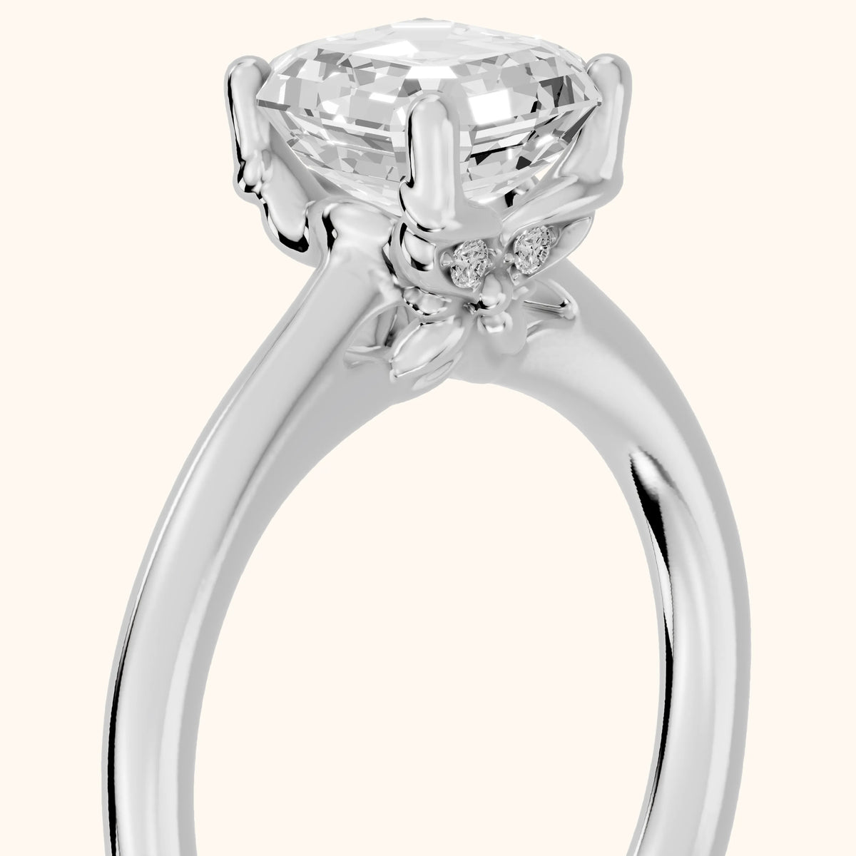 Benita Leaf Asscher Diamond Engagement Ring in Silver - slant-view.webp