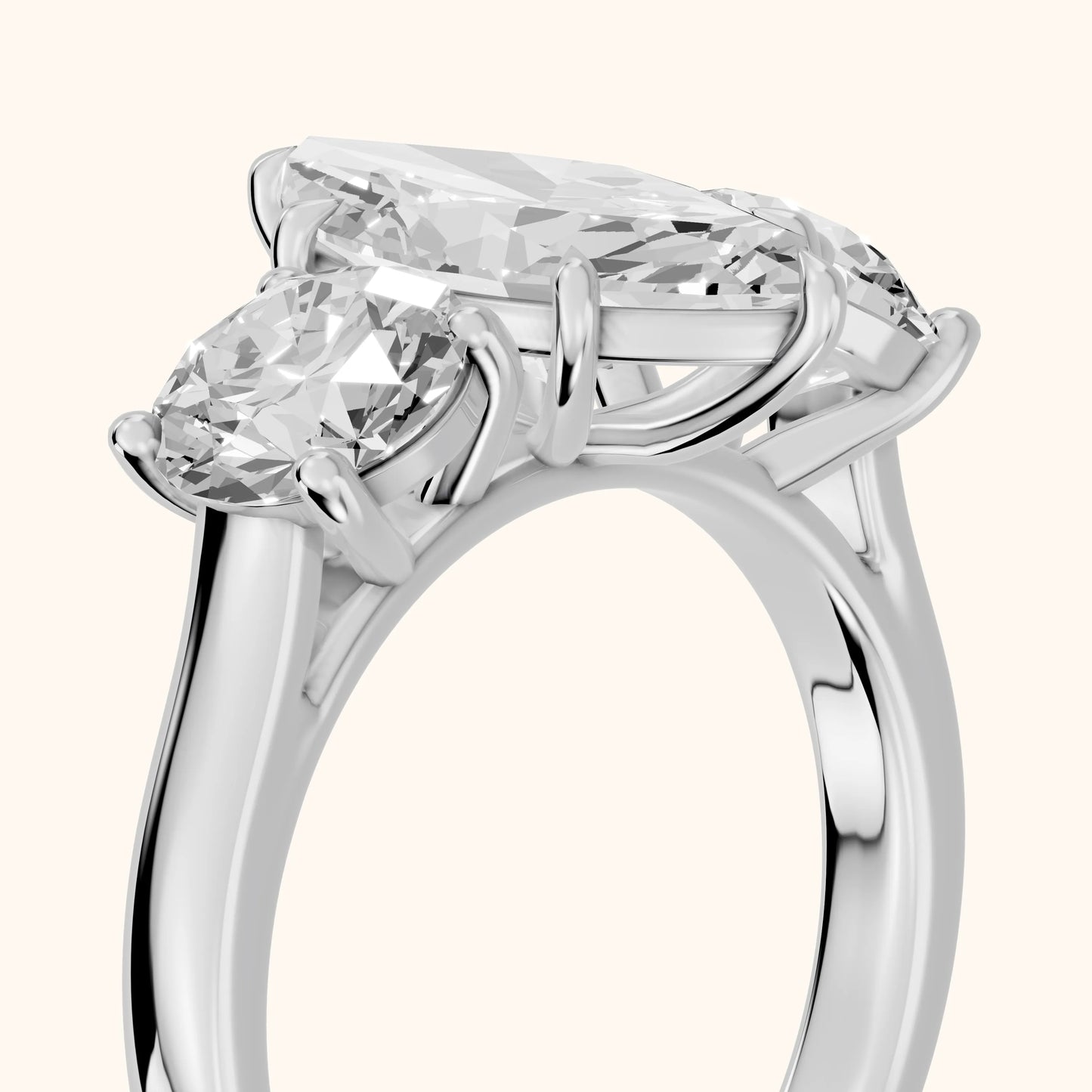Esme Three-Stone Tapered Marquise Diamond Ring in Platinum - slant-view.webp