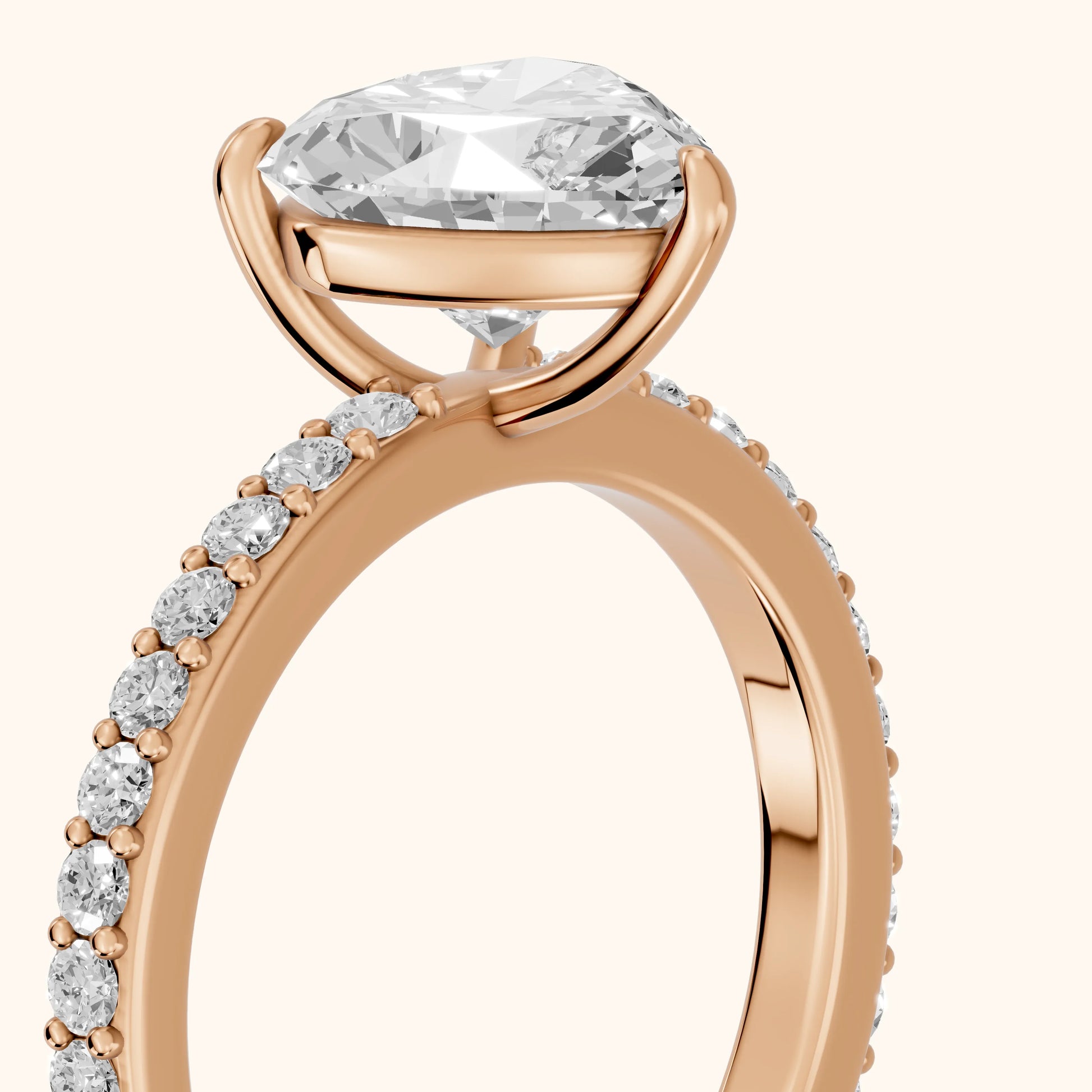 Aisha Pavé Solitaire Heart Diamond Engagement Ring in Rose Gold - slant-view.webp