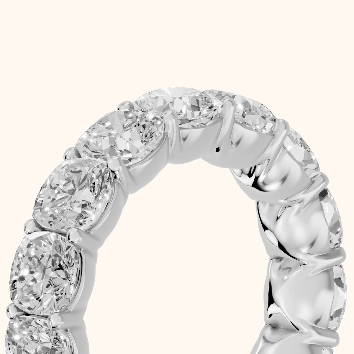 Vida Shared Prong Cushion Diamond Eternity Band in Platinum - slant-view