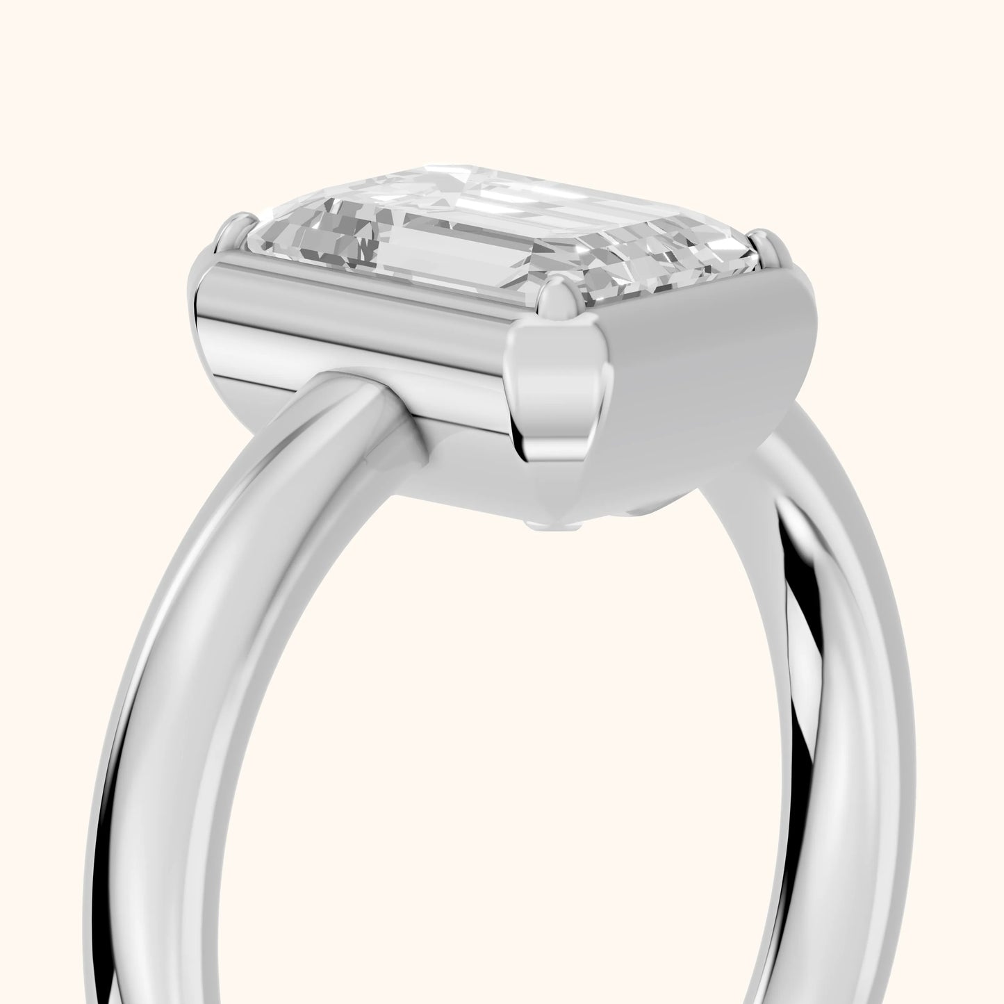Alina Bezel Solitaire Emerald Diamond Ring in Silver - slant-view.webp