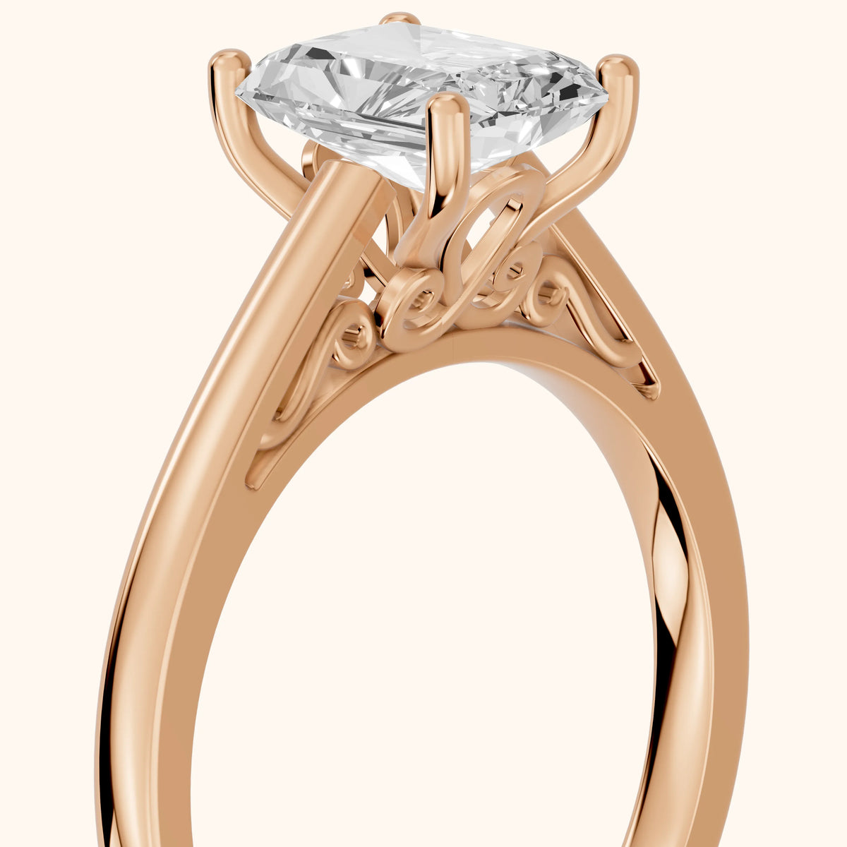 Iris Vintage Radiant Diamond Engagement Ring in Rose Gold - slant-view.webp