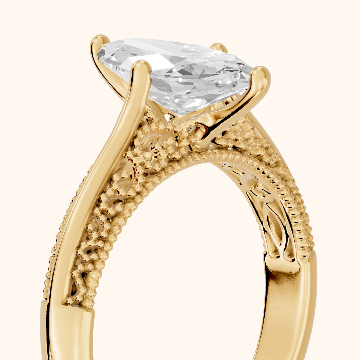 Gillian Vintage Split Shank Marquise Diamond Engagement Ring in Yellow Gold - slant-view.webp