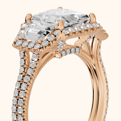 Oakley Three-Stone Split Shank Princess Diamond Engagement Ring in Rose Gold - slant-view.webp