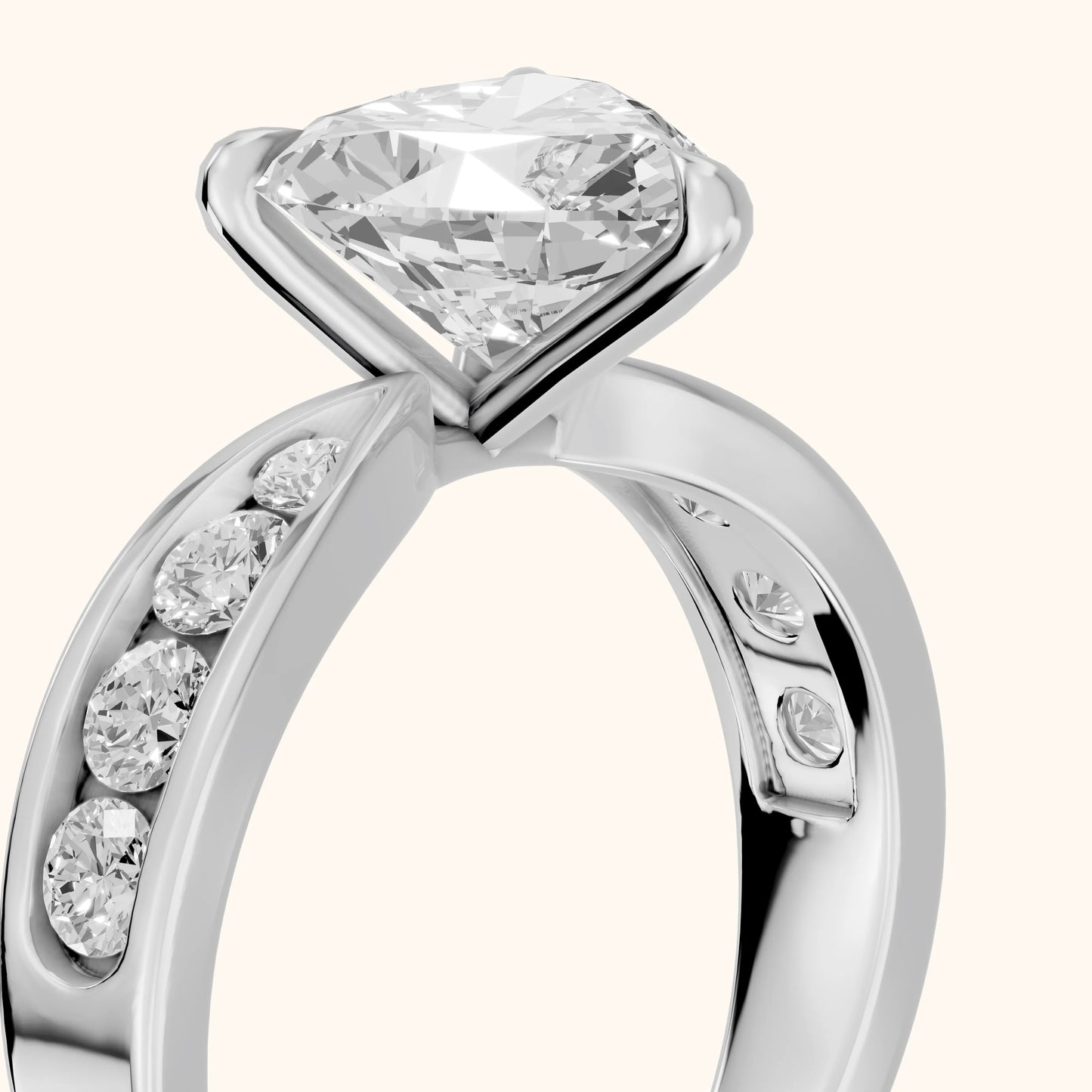 Noor Channel Set Sidestone Heart Diamond Engagement Ring in Silver - slant-view.webp