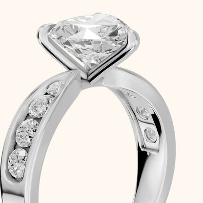 Noor Channel Set Sidestone Heart Diamond Engagement Ring in Silver - slant-view.webp