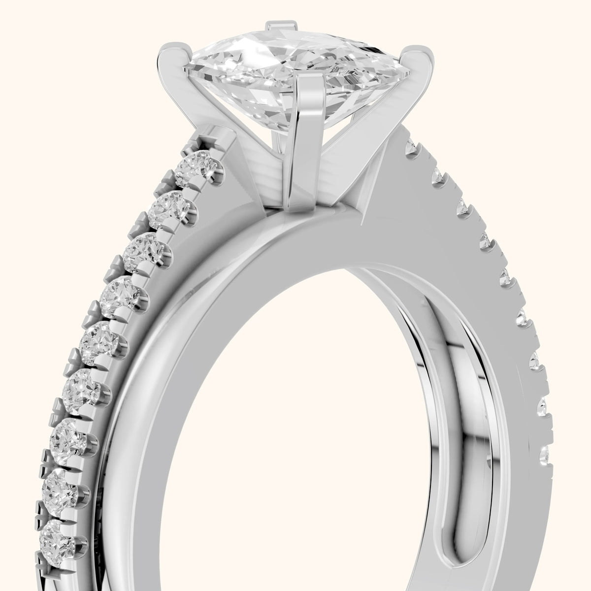 Edith Criss Cross Pavé Cushion Diamond Engagement Ring in White Gold - slant-view.webp