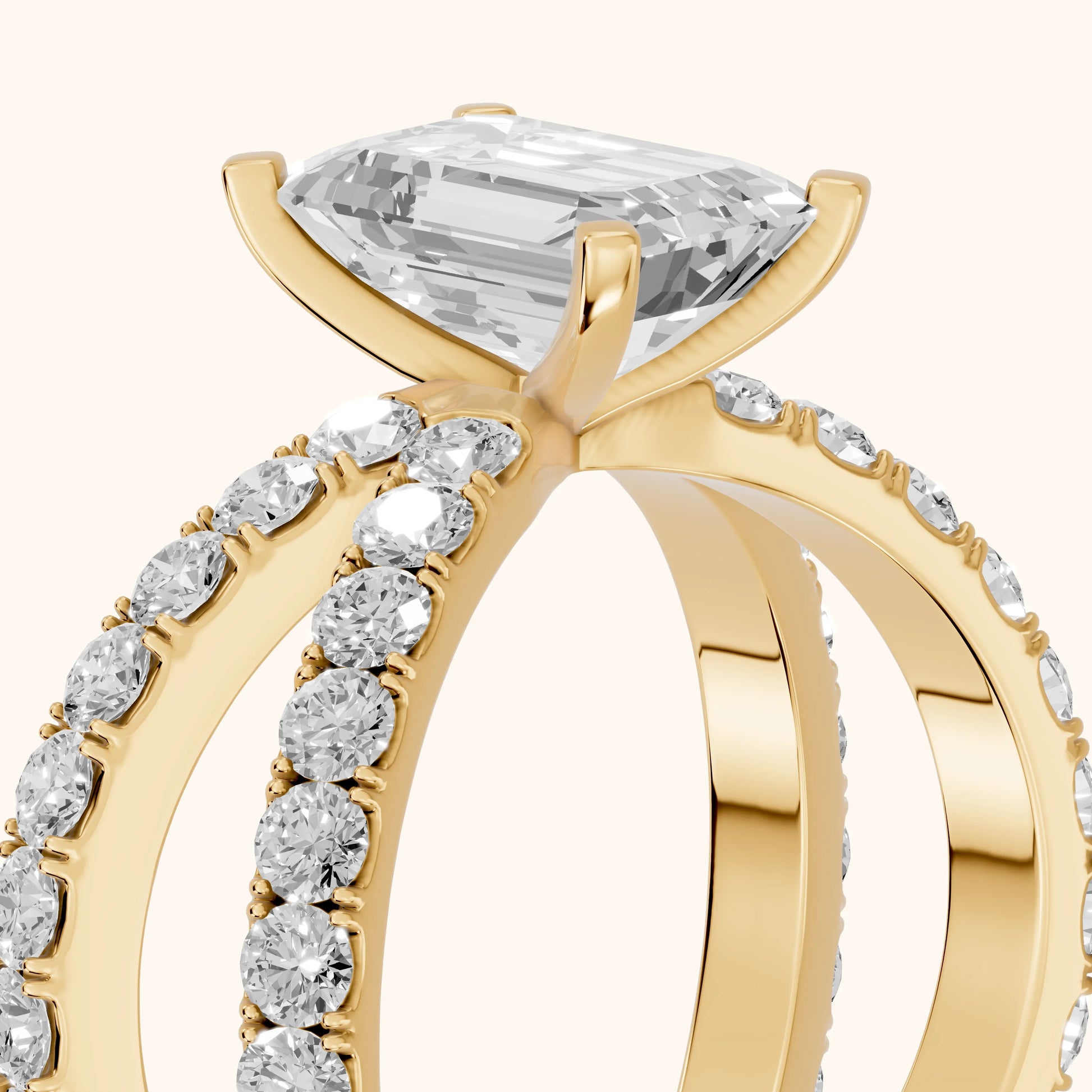 Lior Criss Cross Pavé Emerald Diamond Engagement Ring in Yellow Gold - slant-view.webp