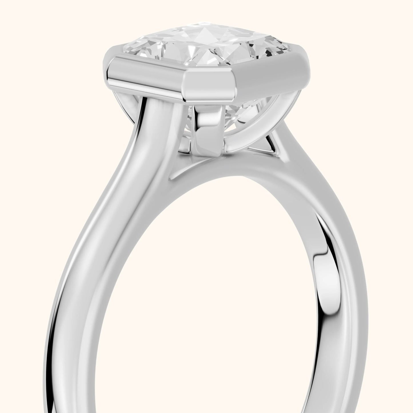 Jolie Bezel Solitaire Radiant Diamond Engagement Ring in Silver - slant-view.webp