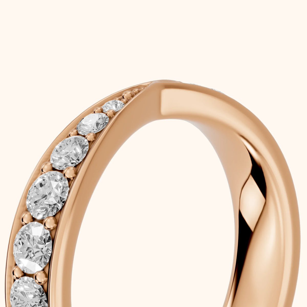 Julia Tapered Riviera Round Diamond Eternity Band in Rose Gold - slant-view