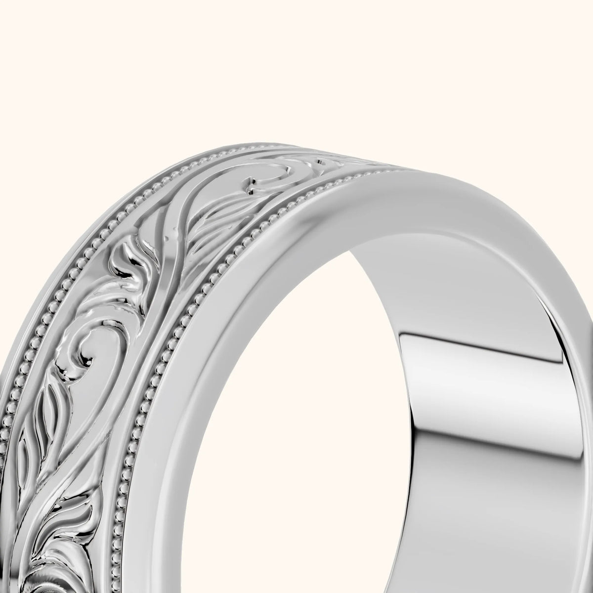 Navya Carved Milgrain Wedding Band in Silver - slant-view