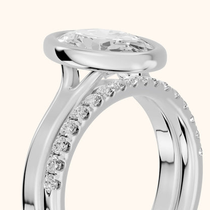 Ayla Bezel Bypass Oval Diamond Ring in White Gold - slant-view.webp