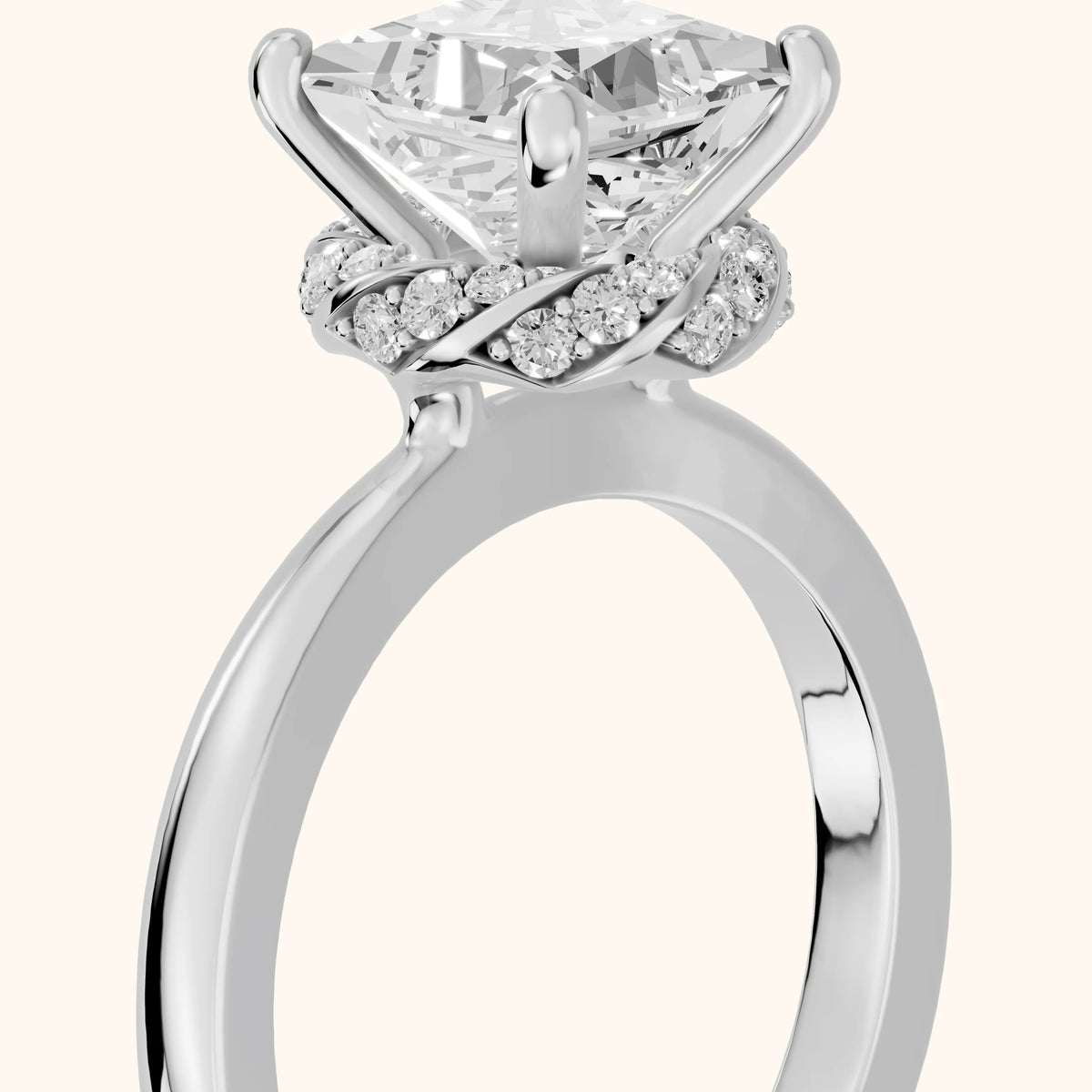 Susie Hidden Halo Twist Princess Diamond Engagement Ring in Platinum - slant-view.webp