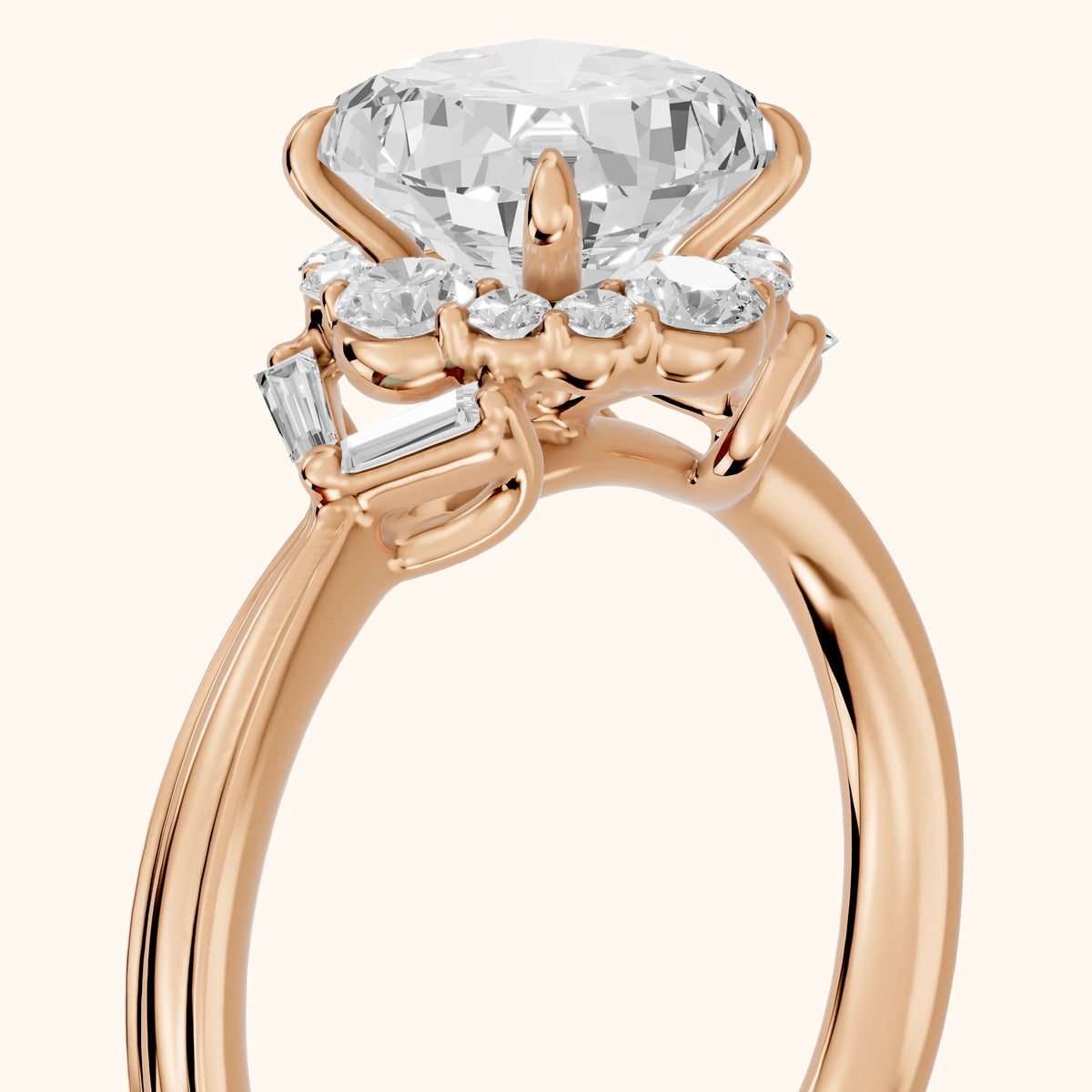 Lyla Deco Halo Cushion Diamond Engagement Ring in Rose Gold - slant-view.webp