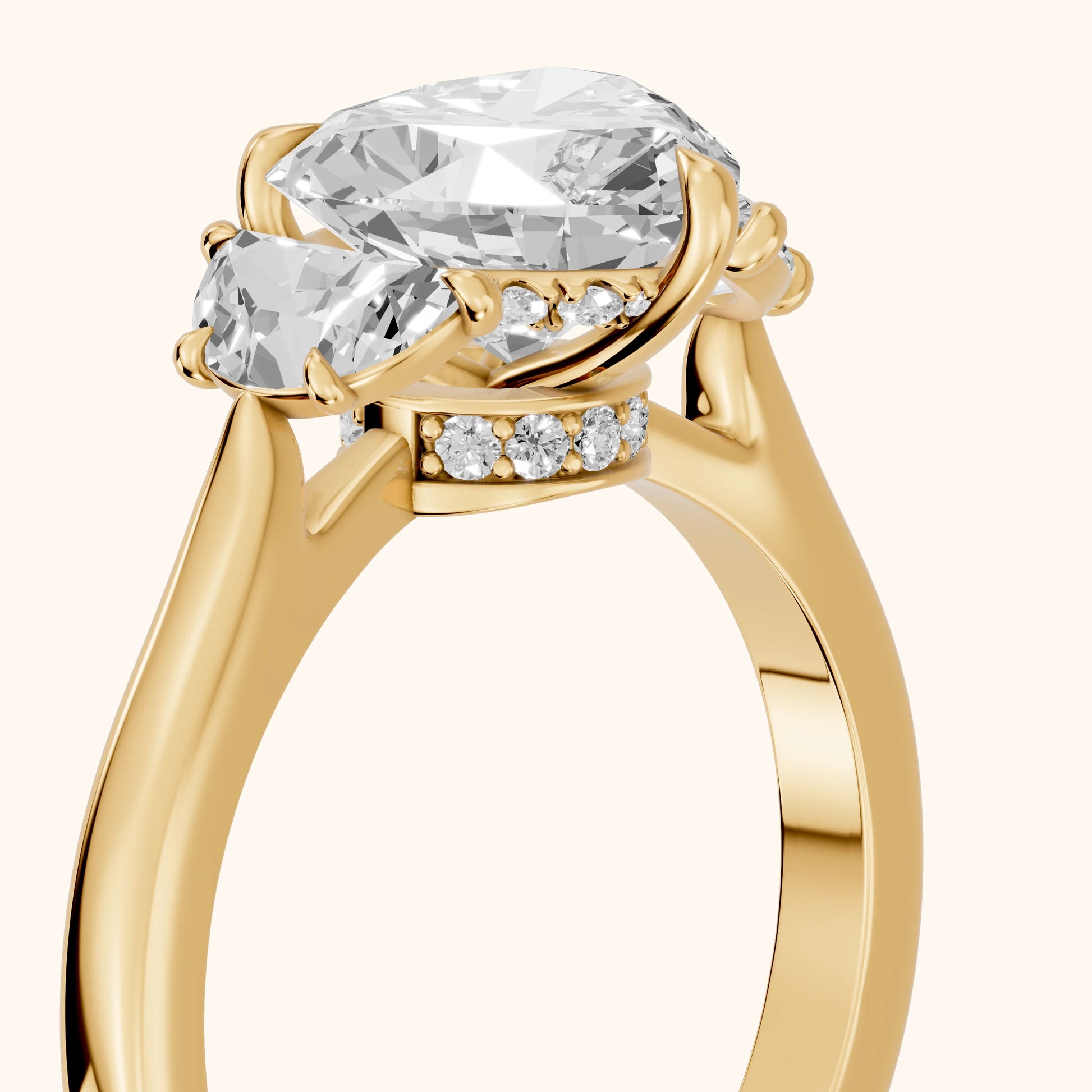 Romy Three-Stone Heart Diamond Engagement Ring in Yellow Gold - slant-view.webp