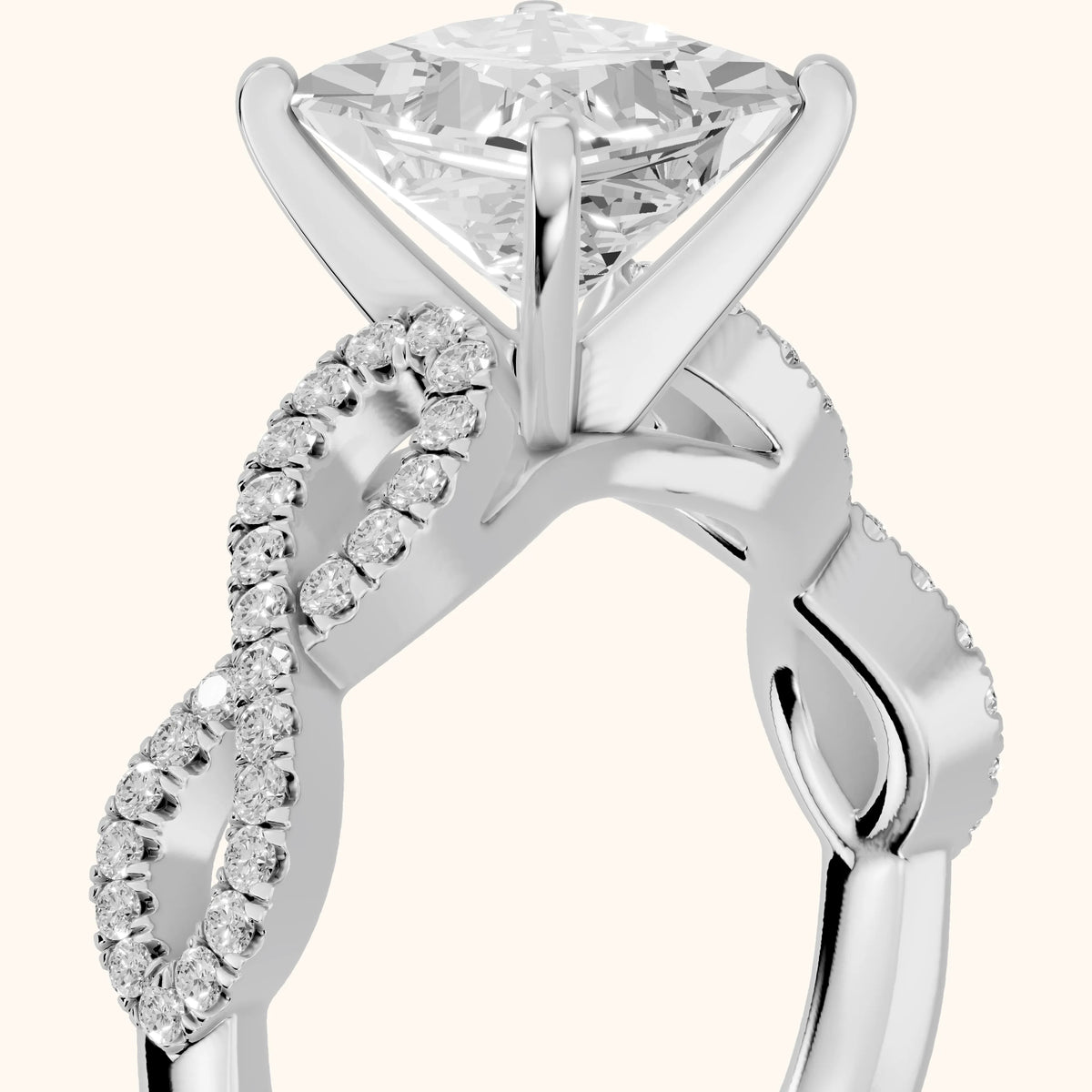 Althea Twist Micropavé Princess Diamond Engagement Ring in Silver - slant-view.webp