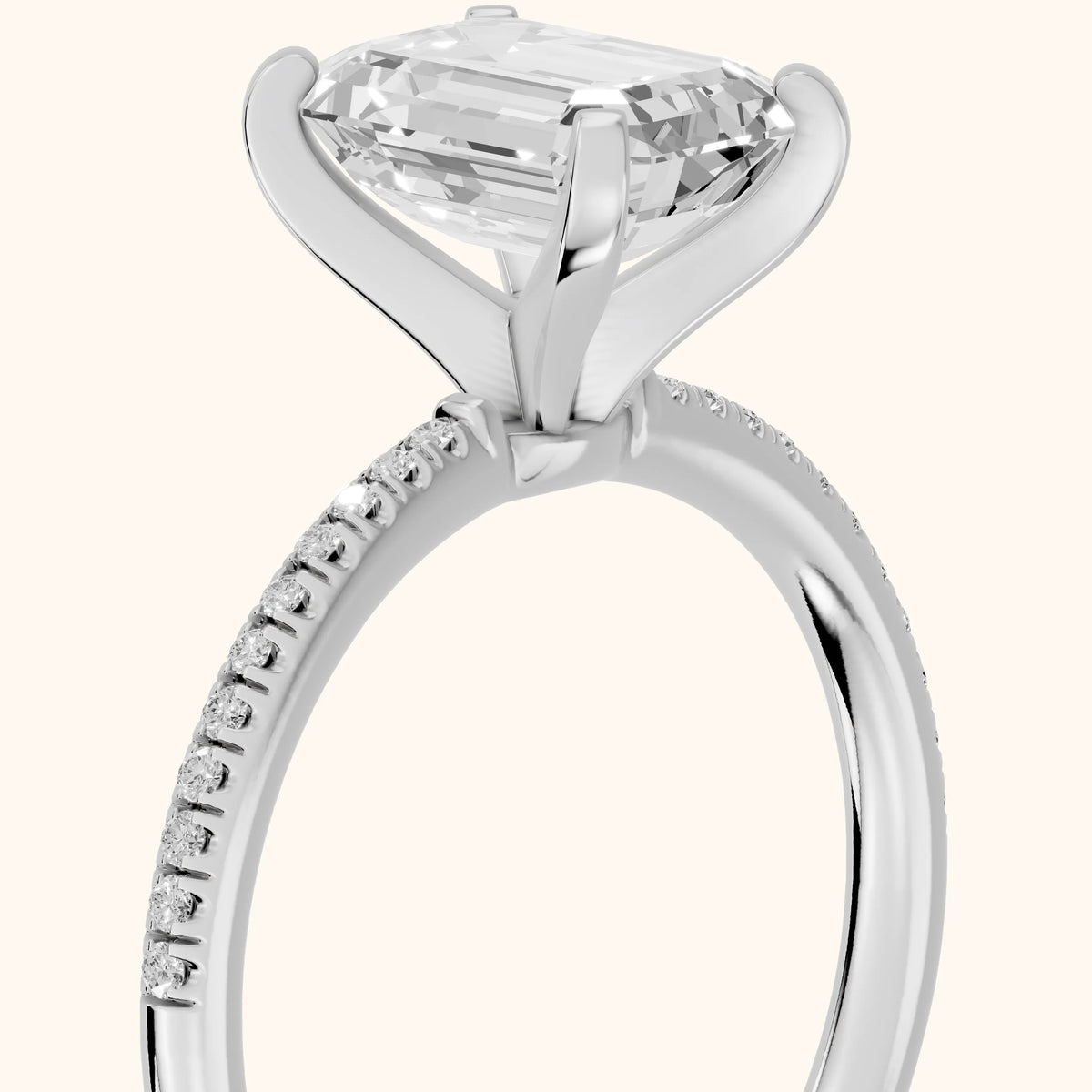Mona Micropavé Emerald Diamond Engagement Ring in White Gold - slant-view.webp