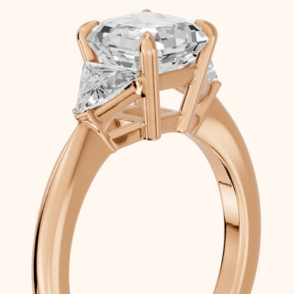 Clemency Three-Stone Cathedral Asscher Diamond Engagement Ring in Rose Gold - slant-view.webp