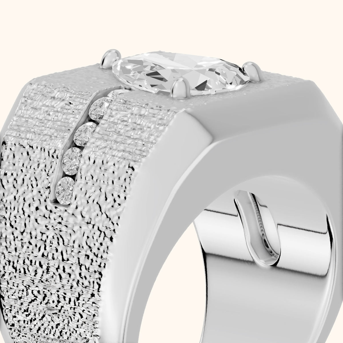 Ames Engraved Channel Set Pear Diamond Engagement Ring in Silver - slant-view.webp