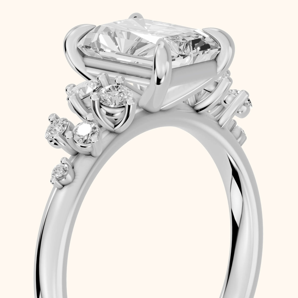Mirabelle Cluster Radiant Diamond Engagement Ring in Platinum - slant-view.webp