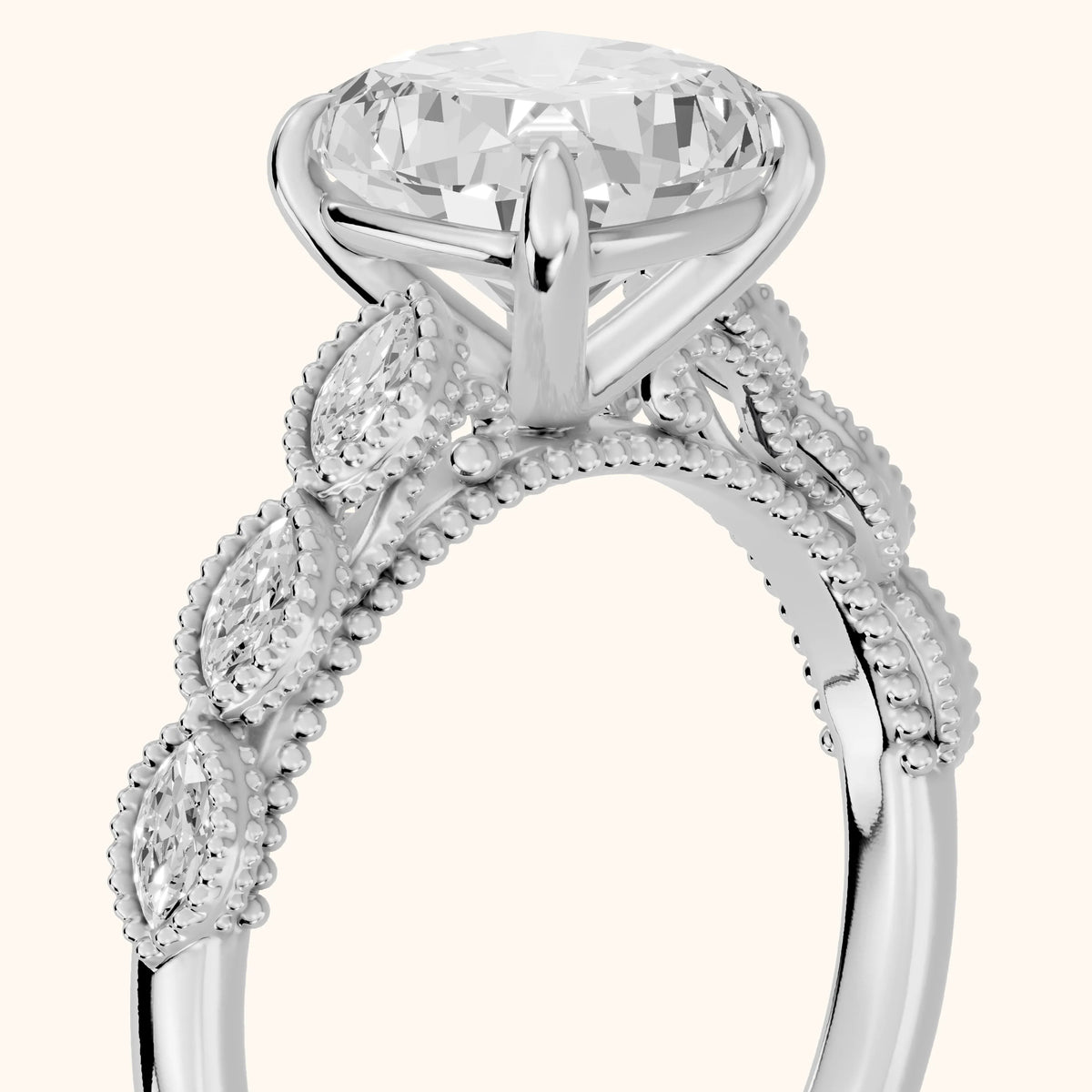 Freya Milgrain Leaf Cushion Diamond Engagement Ring in Platinum - slant-view.webp