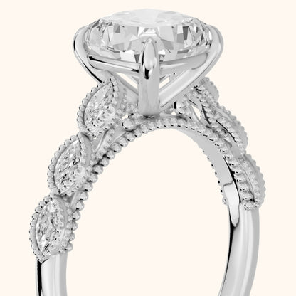 Freya Milgrain Leaf Cushion Diamond Engagement Ring in Platinum - slant-view.webp