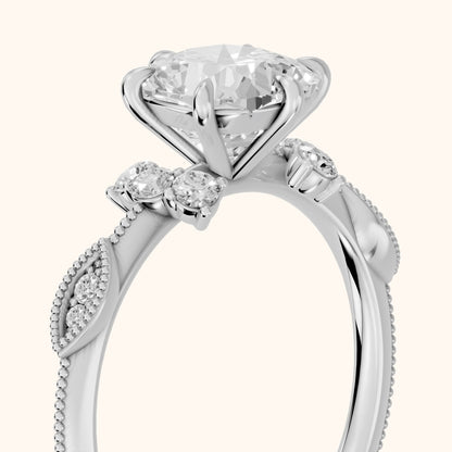 Naomi Vintage Milgrain Cushion Diamond Engagement Ring in Platinum - slant-view.webp