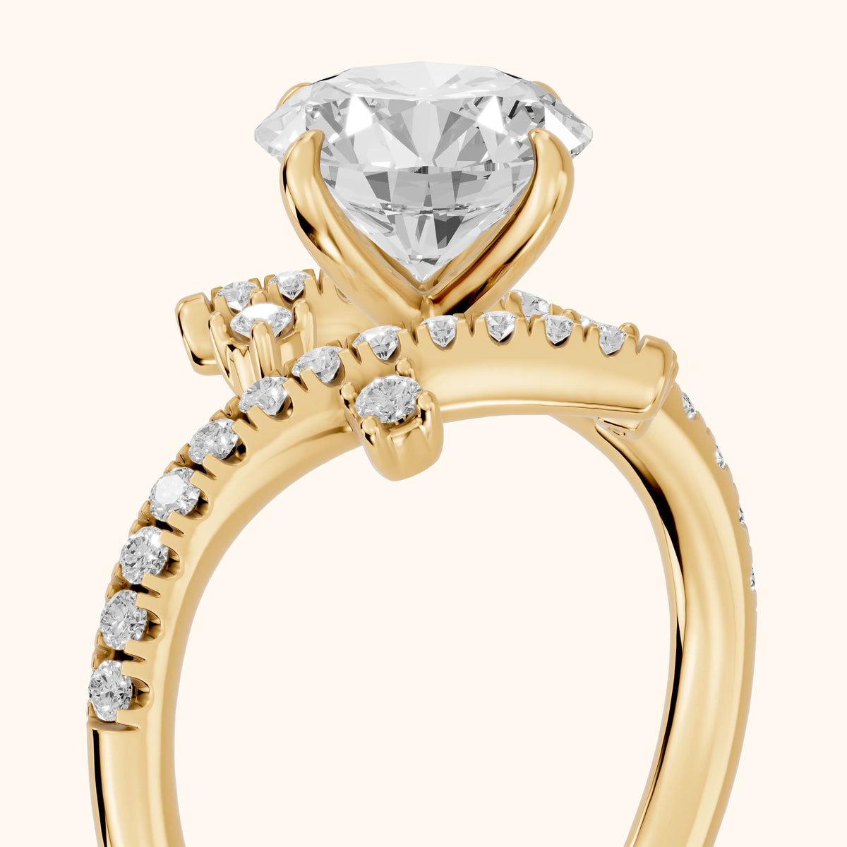 Agnes Bypass Pavé Round Diamond Engagement Ring in Yellow Gold - slant-view.webp