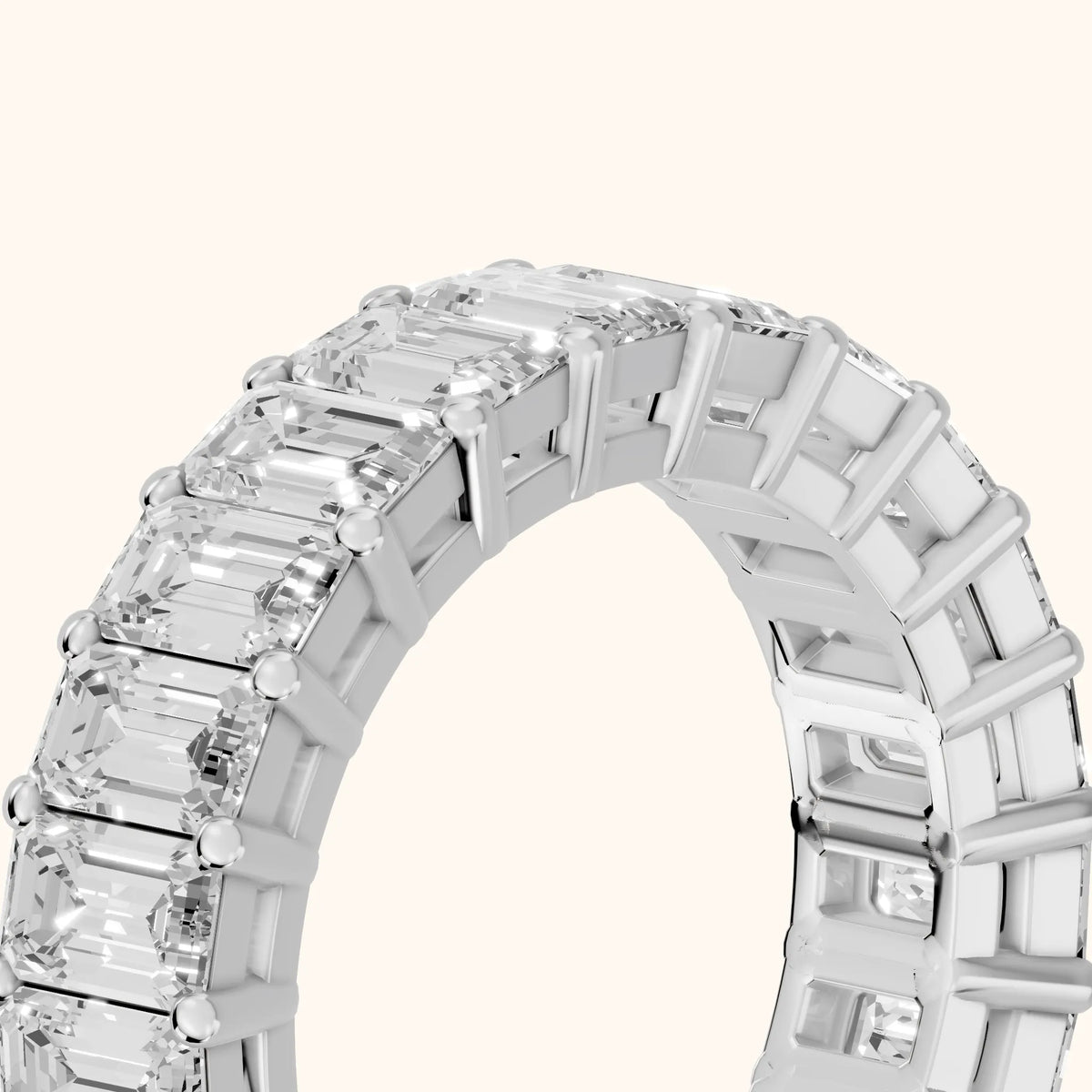 Callia Shared Prong Emerald Diamond Eternity Band in Silver - slant-view