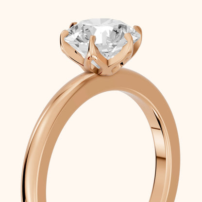 Serena Blossom Solitaire Round Diamond Engagement Ring in Rose Gold - slant-view.webp