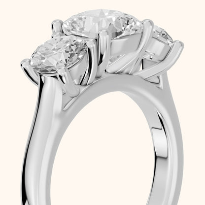 Callie Three-Stone Trellis Cushion Diamond Ring in White Gold - slant-view.webp