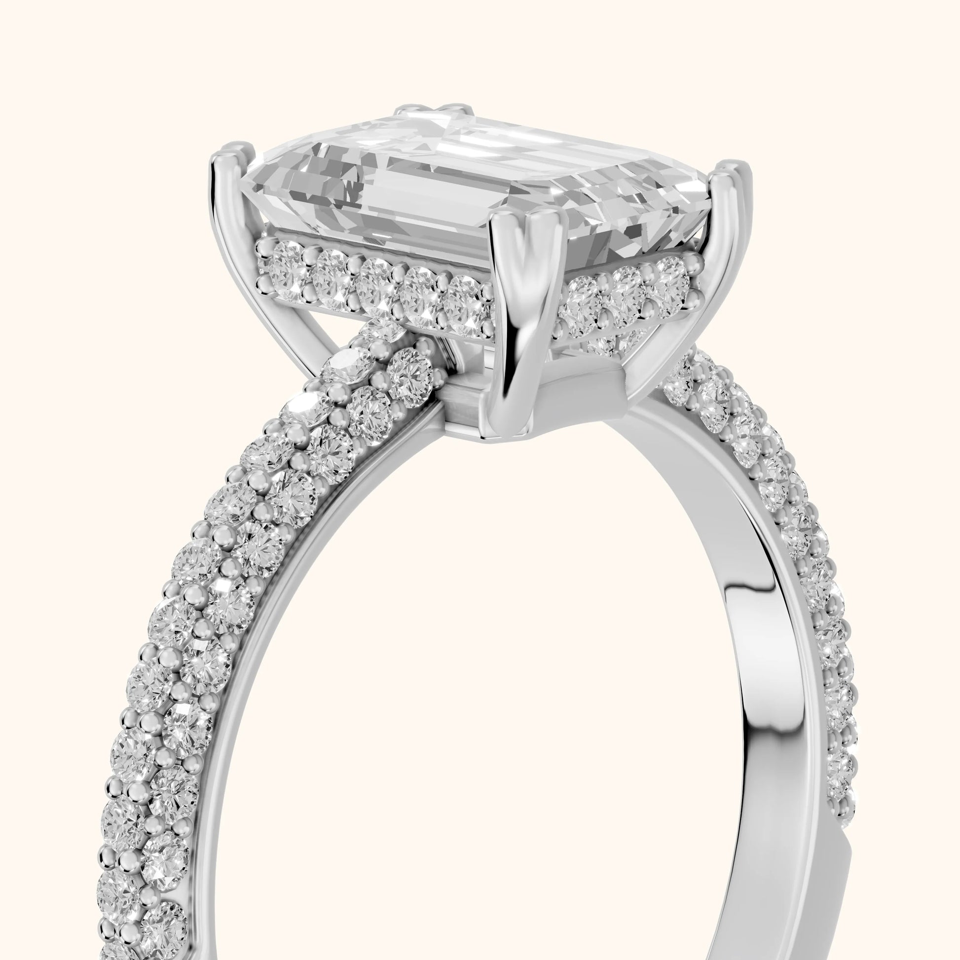 Violet Hidden Halo Pavé Emerald Diamond Ring in Silver - slant-view.webp