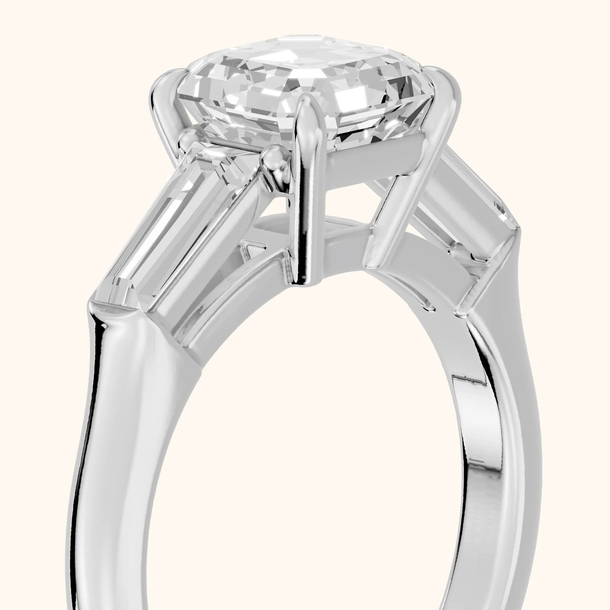 Davina Baguette Three-Stone Asscher Diamond Engagement Ring in White Gold - slant-view.webp