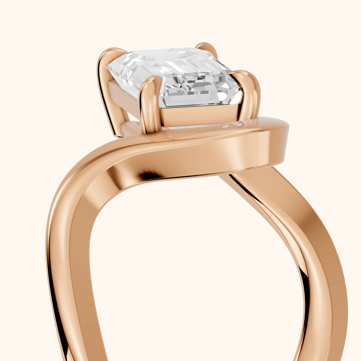 Empire Solitaire Bypass Emerald Diamond Engagement Ring in Rose Gold - slant-view.webp