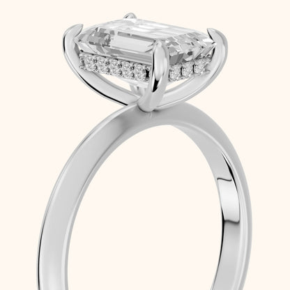 Amaya Hidden Halo Emerald Diamond Engagement Ring in Silver - slant-view.webp