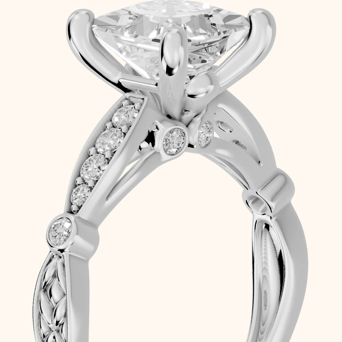 Winter Scalloped Pavé Princess Diamond Engagement Ring in Silver - slant-view.webp