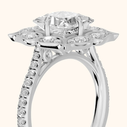 Caitlin Floral Halo Princess Diamond Engagement Ring in White Gold - slant-view.webp