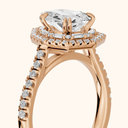 Janelle Double Halo Pavé Pear Diamond Engagement Ring in Rose Gold - slant-view.webp