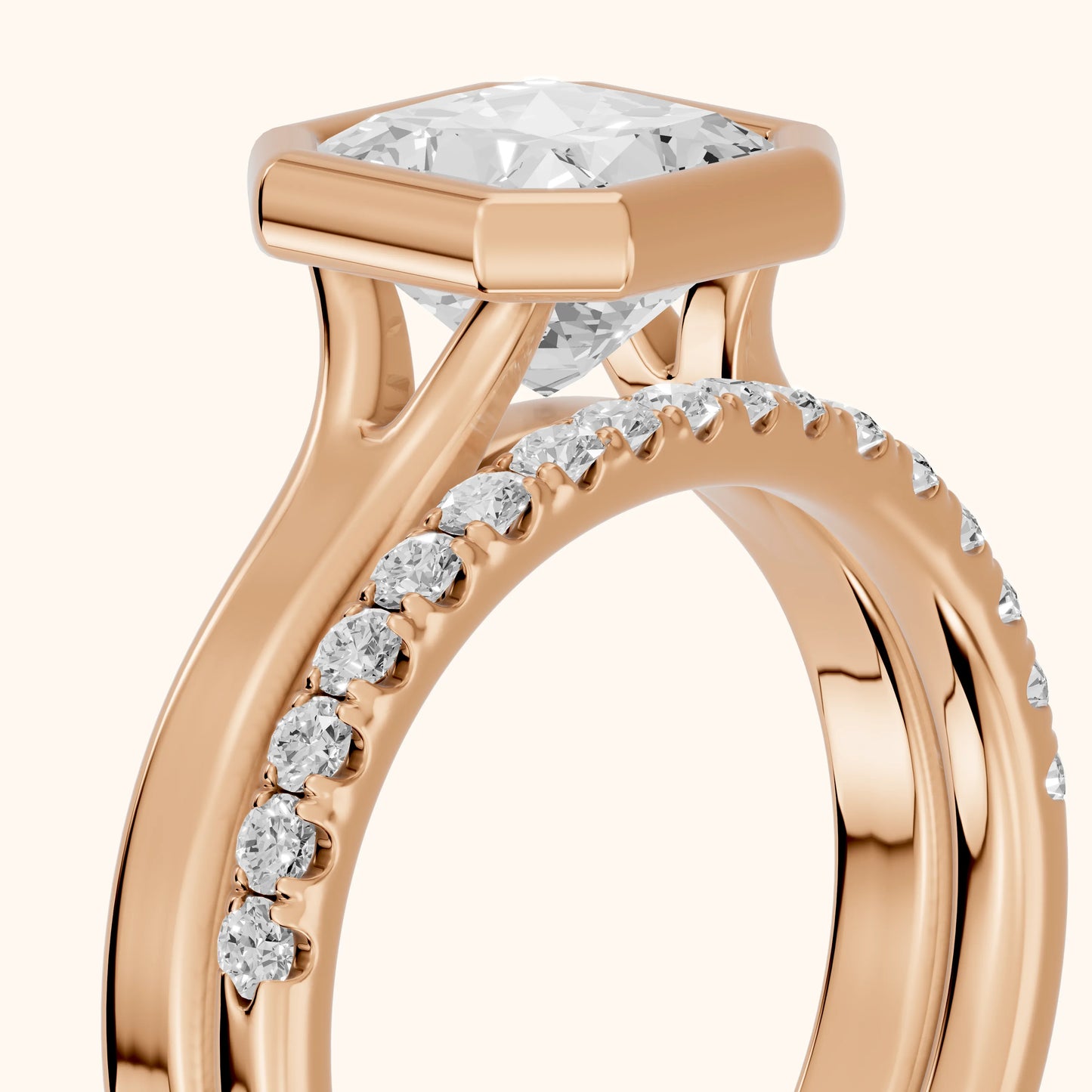 Ayla Bezel Bypass Radiant Diamond Ring in Rose Gold - slant-view.webp