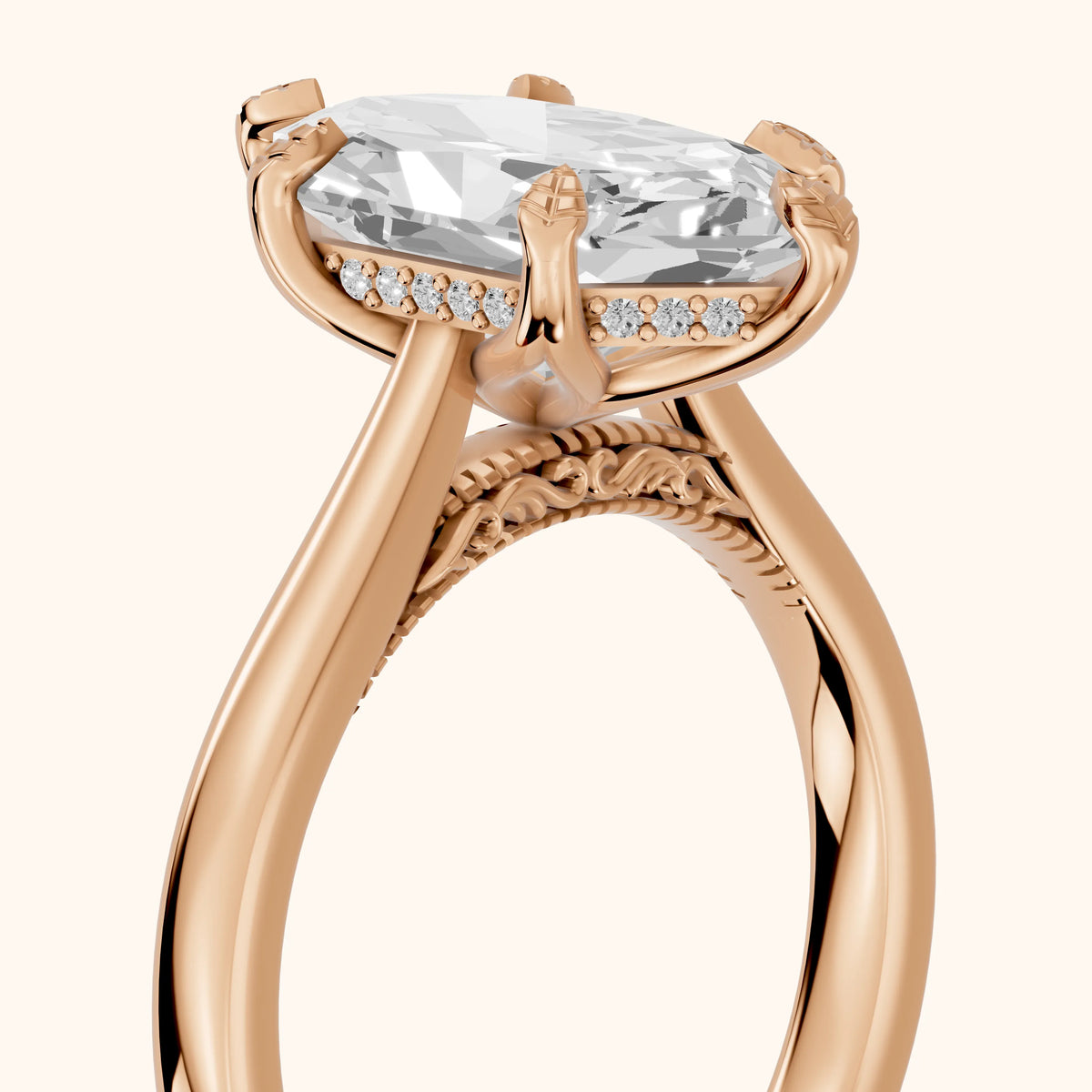 Aubrey Filigree Hidden Halo Dutch Marquise Diamond Engagement Ring in Rose Gold - slant-view.webp