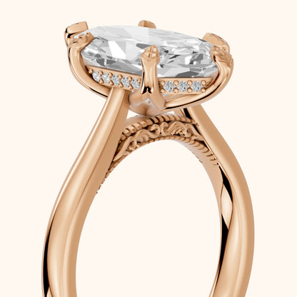 Aubrey Filigree Hidden Halo Dutch Marquise Diamond Engagement Ring in Rose Gold - slant-view.webp