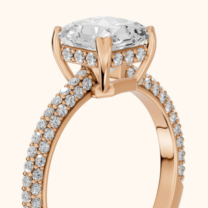 Violet Hidden Halo Pavé Radiant Diamond Ring in Rose Gold - slant-view.webp