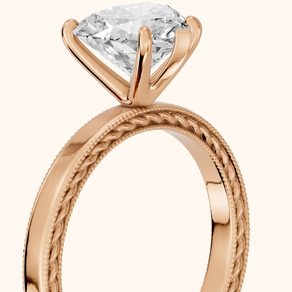 Kerry Engraved Solitaire Heart Diamond Engagement Ring in Rose Gold - slant-view.webp