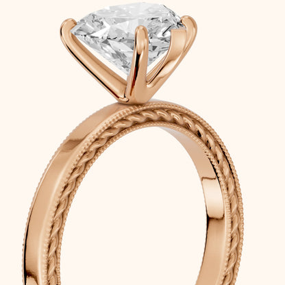 Kerry Engraved Solitaire Heart Diamond Engagement Ring in Rose Gold - slant-view.webp