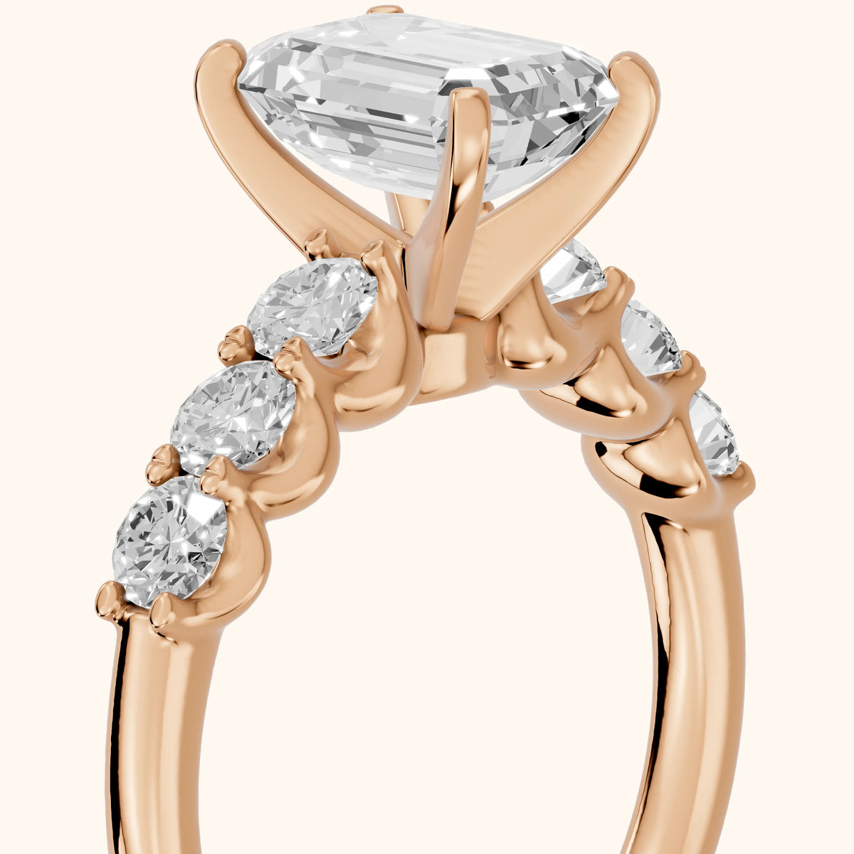 Lenora Scalloped Statement Emerald Diamond Engagement Ring in Rose Gold - slant-view.webp