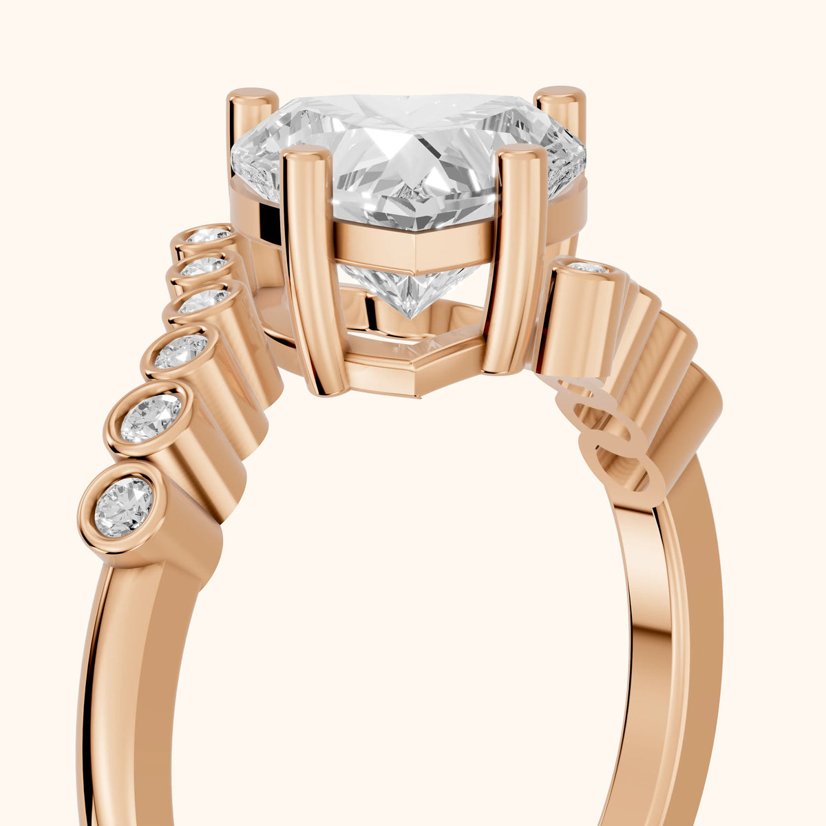 Chatham Bezel Bypass Heart Diamond Engagement Ring in Rose Gold - slant-view.webp