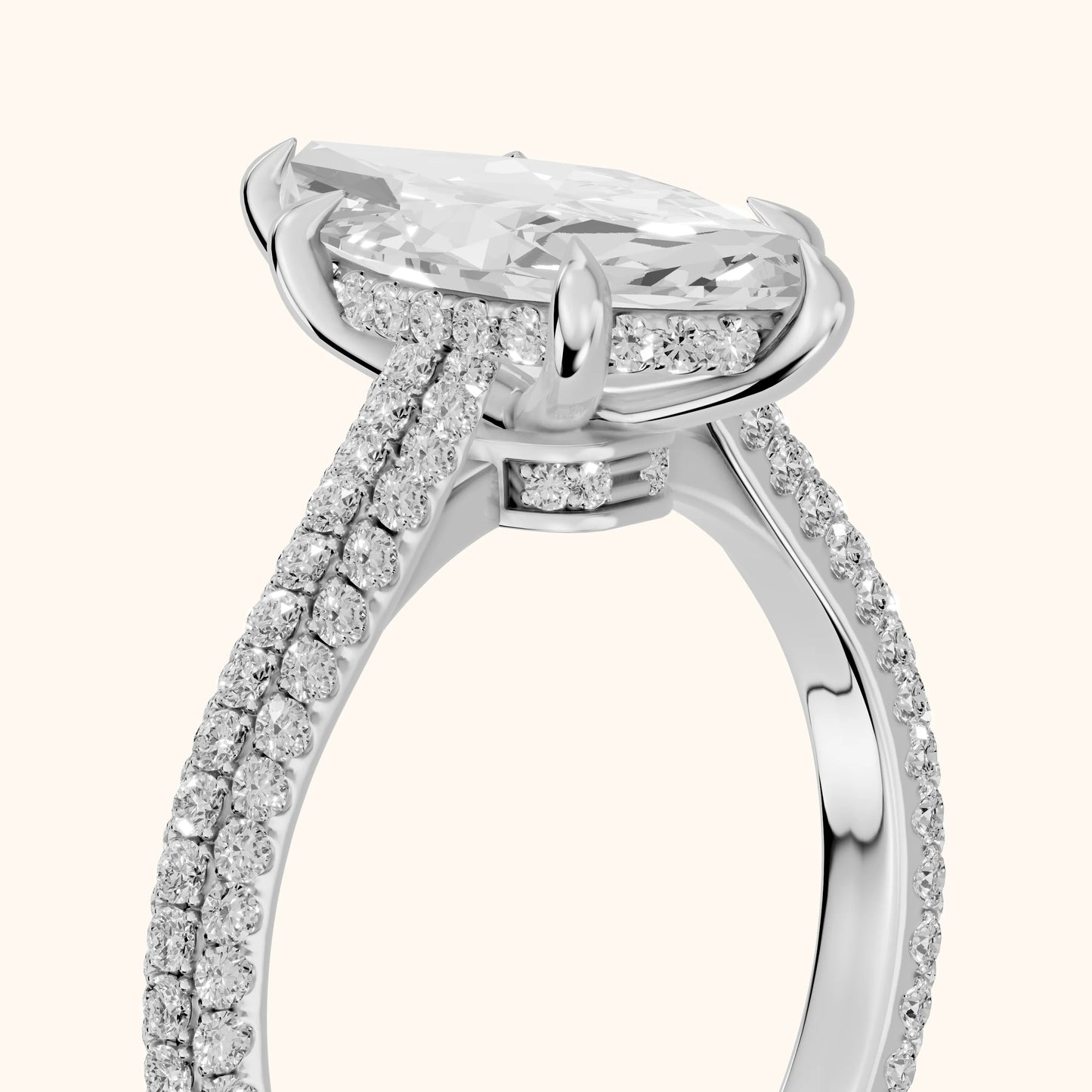 Della Hidden Halo Pavé Marquise Diamond Engagement Ring in Silver - slant-view.webp