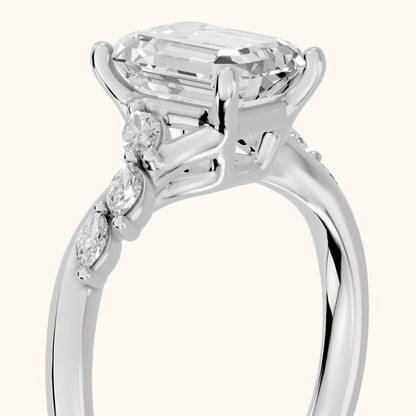 Cathy Leaf Twist Emerald Diamond Engagement Ring in Silver - slant-view.webp