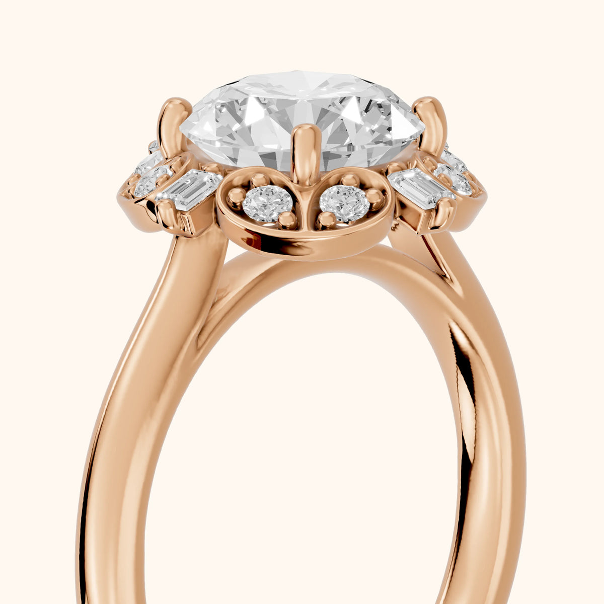 Anna Floral Cluster Round Diamond Engagement Ring in Rose Gold - slant-view.webp