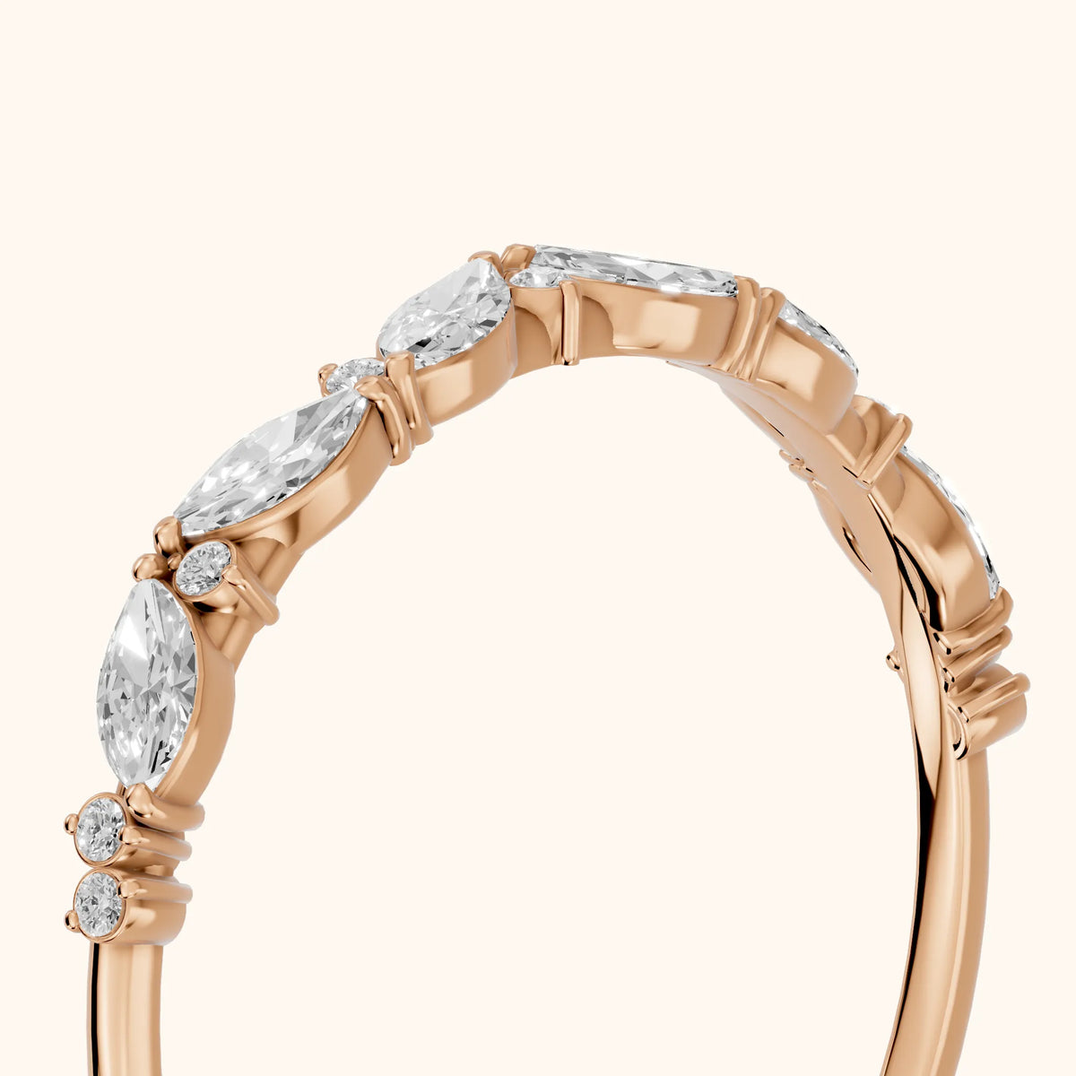 Nika Petite Marquise & Round Diamond Wedding Band in Rose Gold - slant-view